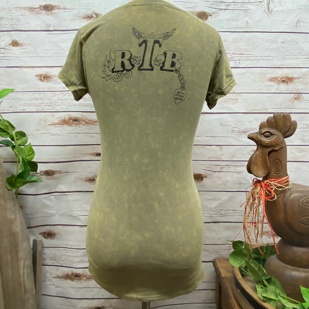 RTB Real Tough Babe Acid Wash Biker Babe Tee Shirt Woman's Size S #114